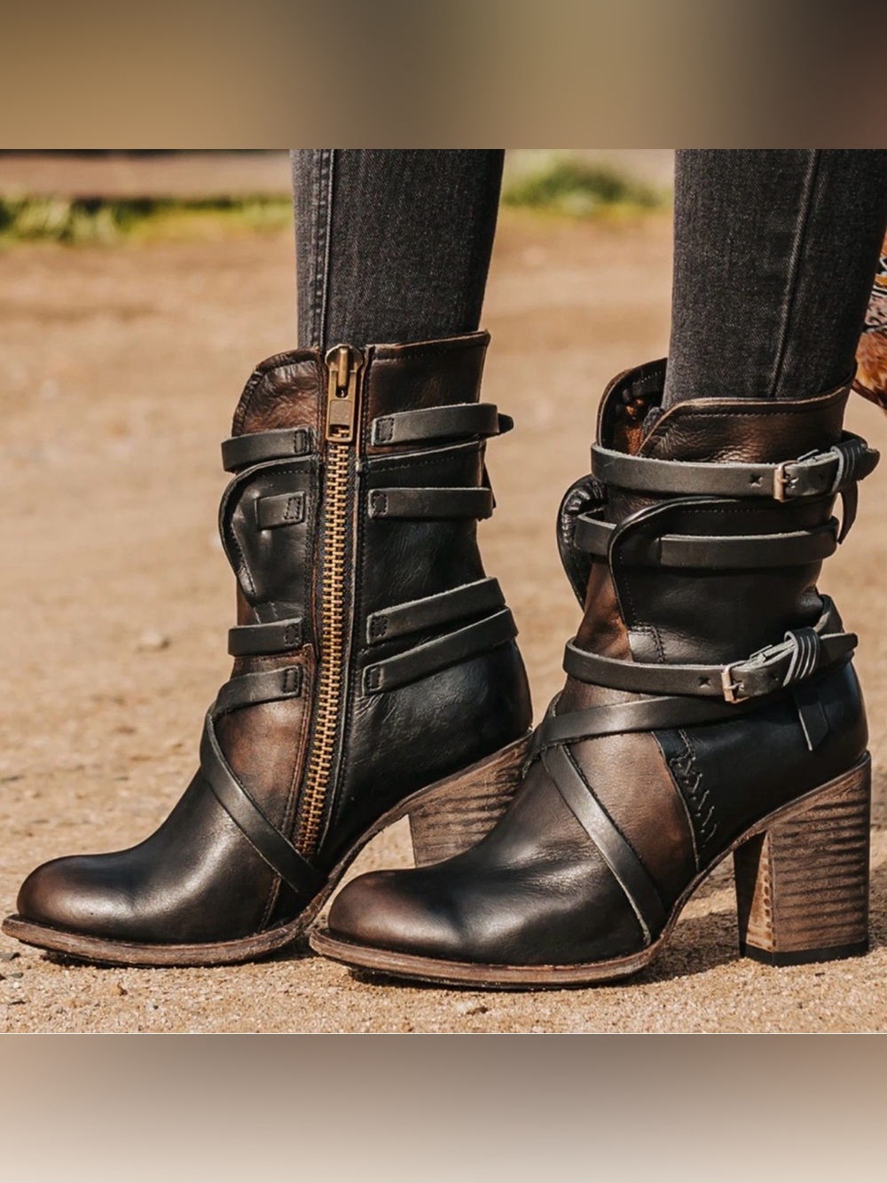 Freebird by Steven Baker Black Leather Buckle Ankle Boots Women’s Size 9